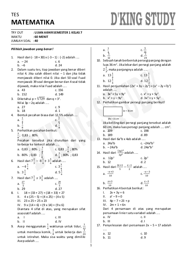 soal uas matematika kelas 1 sd semester 1 kurikulum 2013 pdf